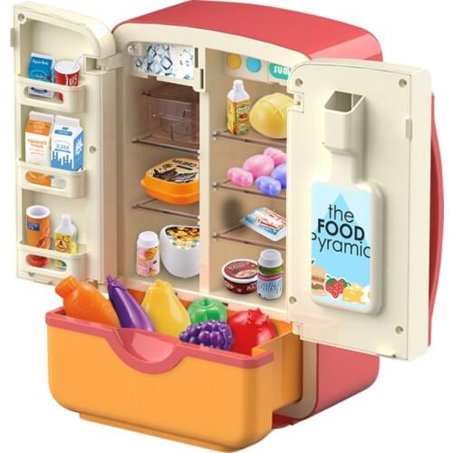 Children Pretend Play Toys Simulation Double Refrigerator Spray Refrigerator Educational Mini Kitchen Toys Role Playing Toy