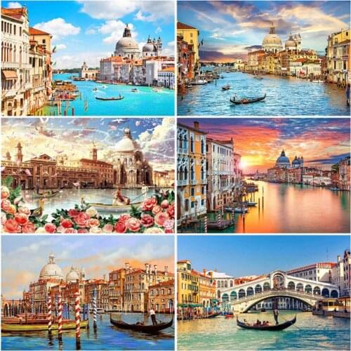Kamy Yi Diy 5d Square Diamond Handmade Round Rhinestone Cross Stitch City Landscape Picture Home Decoration Gift
