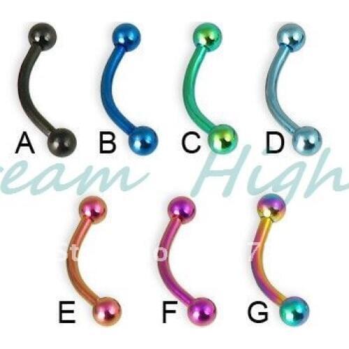 Wholesale - Titanium anodized eyebrow ring with Ball 16 gauge Bananabells Style Eyebrow Piercing 100pcs/lot Free shipping