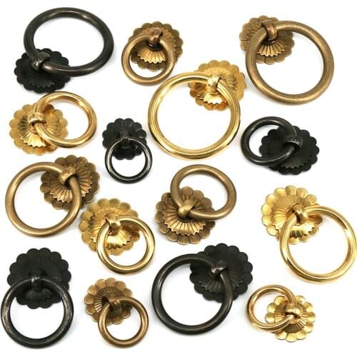 1PC Brass Dresser Knobs Drawer Pulls Cabinet Door Ring Knob Antique Rustic Kitchen Furniture Hardware