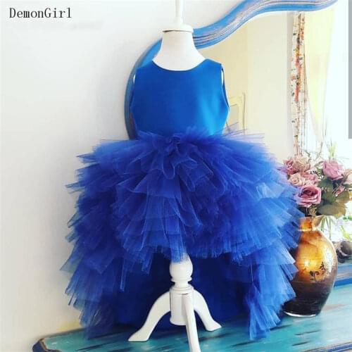 Cute High-Low Style Baby Girl Birthday Party Dress Tiered Skirt O Neck Kids Clothes Infant Prom Christmas New Year Wear