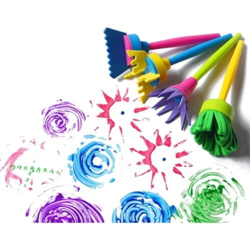 4pcs Mini Painting Foam Sponge Brush Tools for Kids Children Kindergarten Nursery School Early Education Drawing Learning