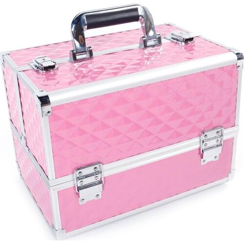 Multi-layer Professional Portable Aluminum Cosmetic Makeup Case Pink