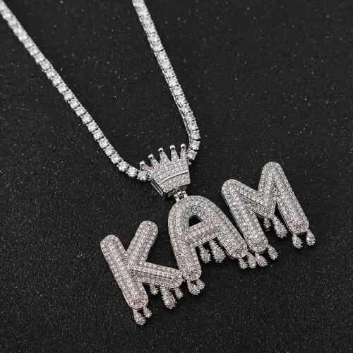 Mens Necklace - Hip Hop Pendant Digital Crown Digital Drop Zircon Pendant with Alphanumeric