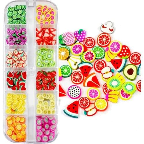 69HB 12 Bottles Soft Polymer Clay Mini Flower Fruit Animals Heart Resin Fillings Glitter Epoxy DIY Resin Jewelry Filler Craft