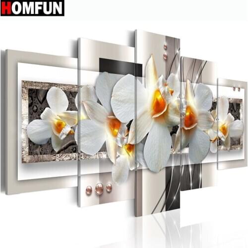 HOMFUN 5pcs Full Square/Round Drill 5D DIY Diamond Painting "flower" Multi-picture Combination Embroidery 5D Decor A14781