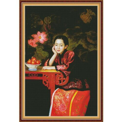 NKF Meditation Girl Stamped Cross Stitch Patterns DIY Kits Needlework Embroidery Sets Cross Stitch for Home Decor