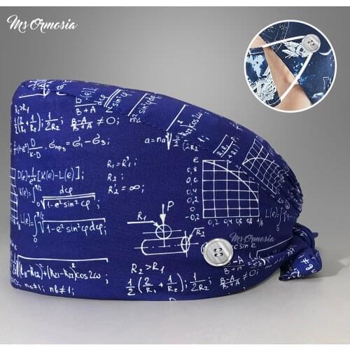 New nurse cap Cotton Printing Surgical Unisex Adjustable Nurse Cap Buckle Elastic Beauty Hats nurse cap Fashion doctor hat 2021