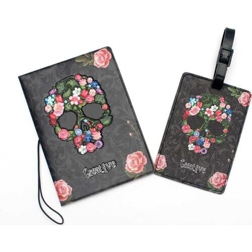 1 Set Travel Accessories Passport Holder & Luggage Tag 3D Print Skull Travel Passport Cover Case Card ID Holders 14cm*9.6cm