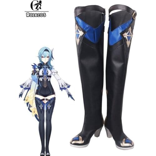 ROLECOS Genshin Imapct Eula Cosplay Shoes Game Genshin Impact Eula Cosplay Shoes Women Black High Boots Shoes High Heels
