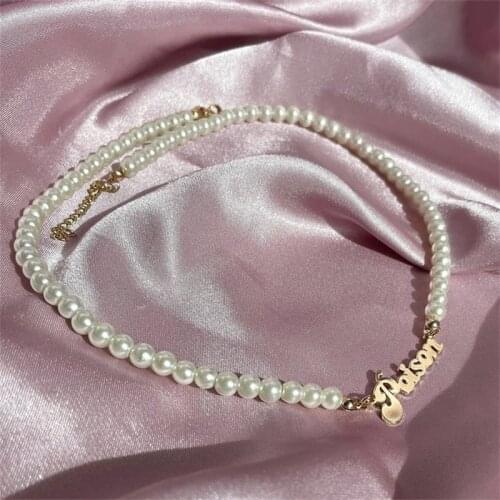 Noelia Personalized Custom Name Necklace Fashion Stainless Steel Pearl Necklace DIY Customized Gift for Baby Women Girlfriend