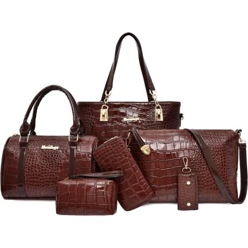 Women Luxury Handbags 6Pcs/set Women Messenger Bags Fashion Pu Leather Vintage Shoulder Bag Cross Body Bag Tote Cool Bag Leather