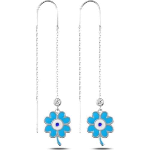 Silverlina Silver Zircon Stone and Enamel Clover Japanese Earrings