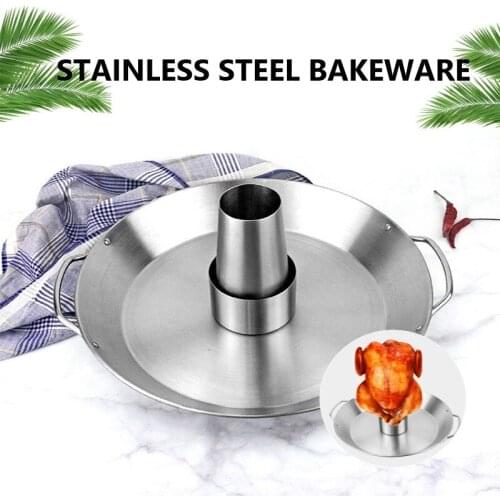 Stainless Steel Roast Chicken Pan Barbecue Pan Removable Round Cone Baking Pan Outdoor Picnic BBQ Pan Grill Utensils Accessories