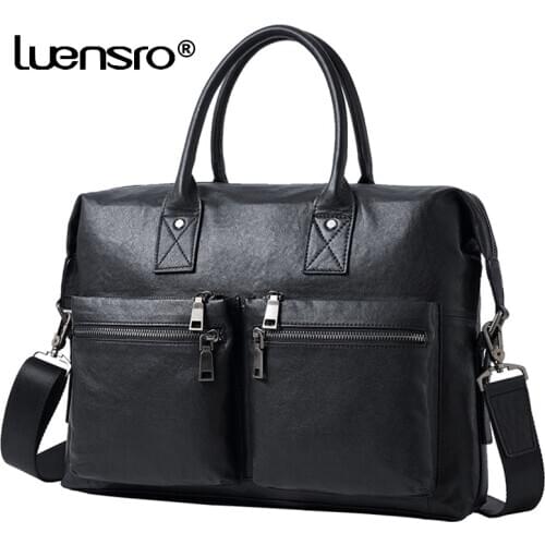 Vegetable Tanned Cow Leather Handbag Men Briefcase Man Laptop Bags Brand Design Business Shoulder Bag for Men Large Tote Bag