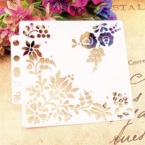 14.1*13 Forest rose print stencils spray plastic mold shield DIY cake hollow Embellishment printing lace ruler Easter