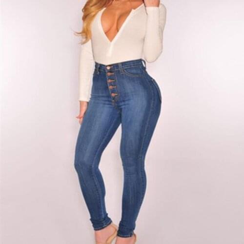 Skinny Jeans Spring New Button Womens High Waist Pencil Pants Fashion Sexy Stretch Pocket Commuter Pants Retro Slim Jeans