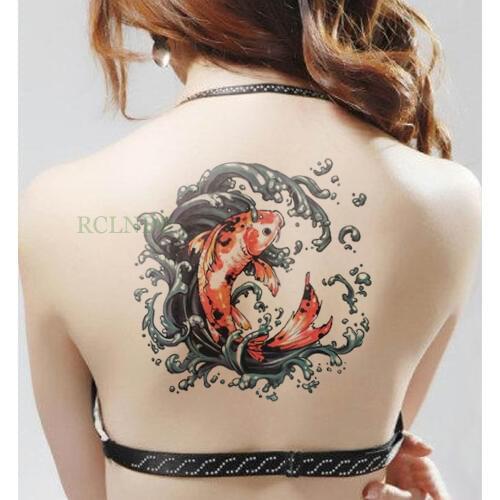Waterproof Temporary Tattoo Sticker on body big arm 20*22cm red Koi carp tatto stickers flash tatoo fake tattoos for men