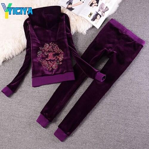 YICIYA 2021 velvet water drill broach embroidered sportswear in autumn and winter,met,tracksuit women,crop top,trousers,pant