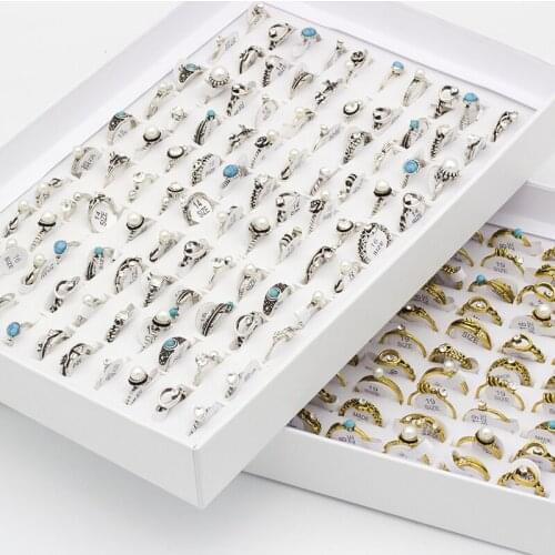 Mixed Design Zircon Jewelry Rings For Girls Gold Color Mixed Size 50pcs/lot Wholesale