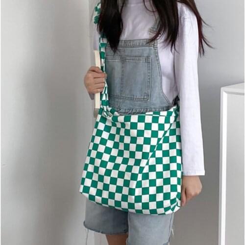 Retro Plaid Design Womens Canvas Shoulder Bag Large Capacity Ladies Messenger Bags Partable Female Shopping Purse Handbags