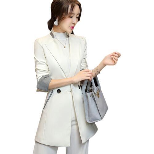 Women Blazer New Spring Autumn Jacket Korean Slim Large Size Mid-Long Outerwear Elegant Ladies Office Blazers White Black Coat