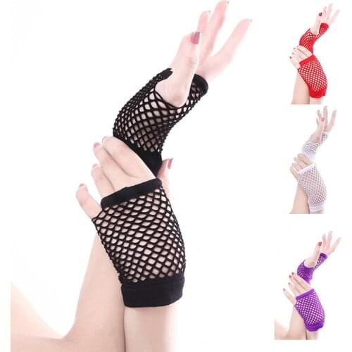 Punk Goth Lady Disco Dance Costume Lace Fingerless Mesh Fishnet Gloves Short Coarse Mesh Gloves Sexy Breathable Fashion Party
