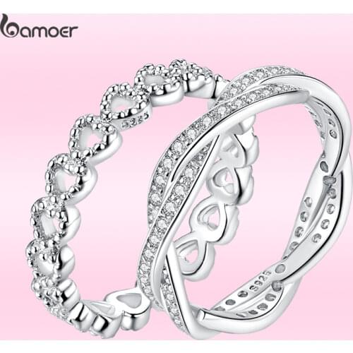 Bamoer Hot Sale Classic Elegant Ring Simple Heart Shape Love Forever Ring Female Exquisite Zircon Fine Jewelry Original Design