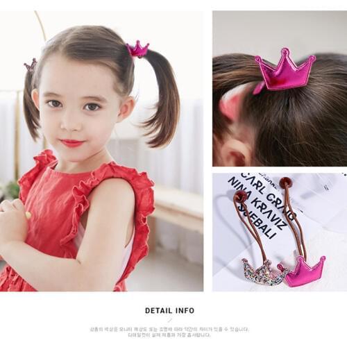 1Pack=2PCS Kids Hair Ropes Cute Crown Shiny Star Sweet Heart Hairband Little Girls Elastic Rubber Ring Gifts Hair Accessories