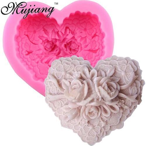 3D Handmade Soap Molds Silicone Cake Fandont Mold Heart Shape Flower Rose Candle Clay Moulds Kicchen Cake Baking Tools CC054