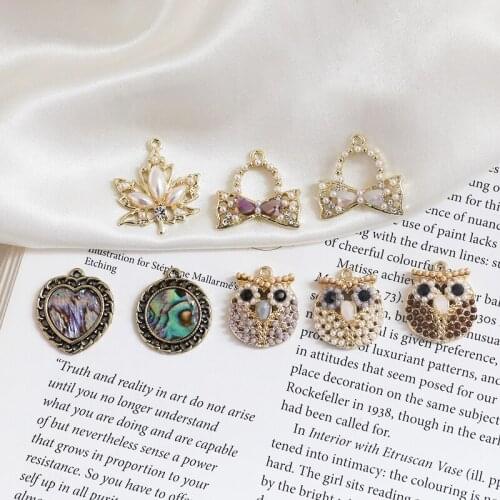 4pcs Vintage round love pearl Earrings For Women bow knot owl maple leaf pendant diy jewelry earrings accessories material
