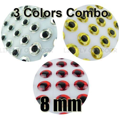 8mm 3D Assortment, 3 Colors Combo / 600 Soft Molded 3D Holographic Fish Eyes, Fly Tying, Jig, Lure Making