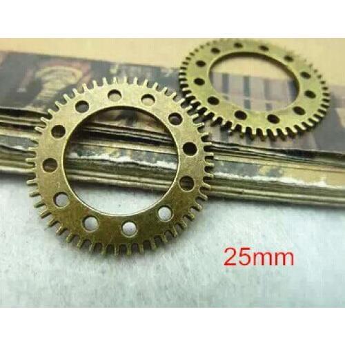 Free Shipping -50 pcs 25mm Antique Bronze Gear Charm Pendant,Vintage Bronze Tone Charms Gear Connectors,Watch Gear Pendant