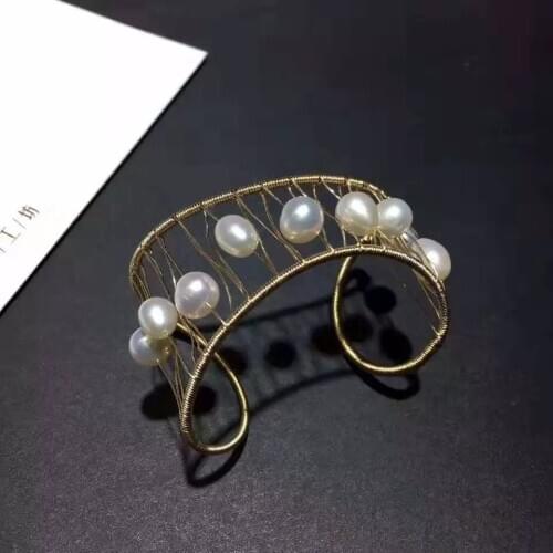 Natural Fresh-water Pearls Hand-woven Cuff Bracelet,Hyperbole design women Bracelet for Wedding Party decoration, Jewelry gift