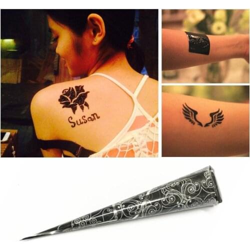 Black Creative Korean Tattoo Lasting Henna Tattoo Cream Painted Ointment DIY Face Painting Temporary Hand Makeup P9R1