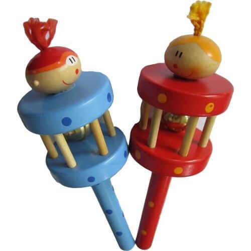 Baby Toy Baby Rattles Cartoon Animal Wooden Handbell Musical Developmental Instrumentf For Baby Comfort Toy