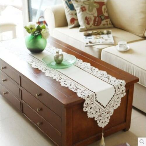 40cm*150cm) Sale Elegant 100% Polyester Floral Table Runner Embroidery Tablecloth Embroidered Table Cloth Linen Cover Cutwork