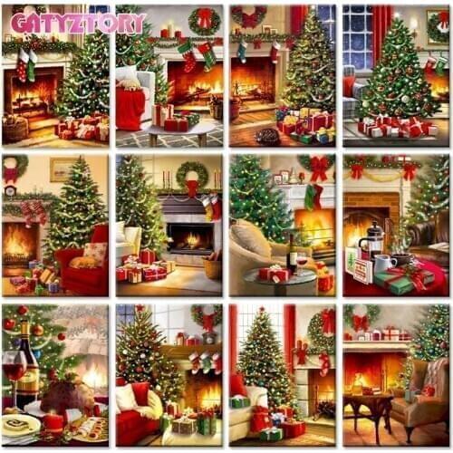 GATYZTORY Christmas Tree Oil Painting By Numbers Kits Unique Diy Gift For Kids Framed Drawing On Canvas Landscape Wall Picture