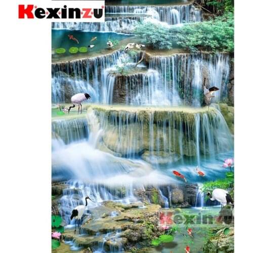 Kexinzu 5D DIY Diamond Painting -Beautiful waterfall- Full Square Rhinestone Diamond Embroidery Bead work Decor Home Decor Gift