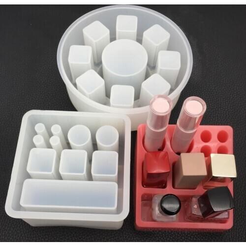 DIY Square Round Silicone Epoxy Lipstick Storage Makeup Holder Craft Decor Mold Square/Round Design Clay Molds Silicone