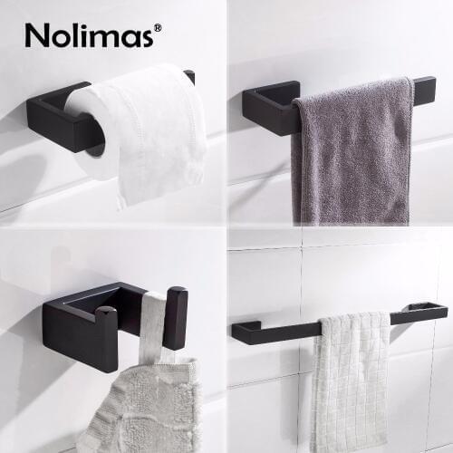 Matte Black SUS 304 Stainless Steel Bathroom Hardware Set Robe Hook Towel Bar Toilet Paper Holder Bathroom Accessories