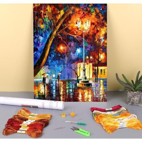 Winter Rain Printed Fabric 11CT Cross-Stitch Full Kit Embroidery DMC Threads Handicraft Needlework Craft Handmade Room