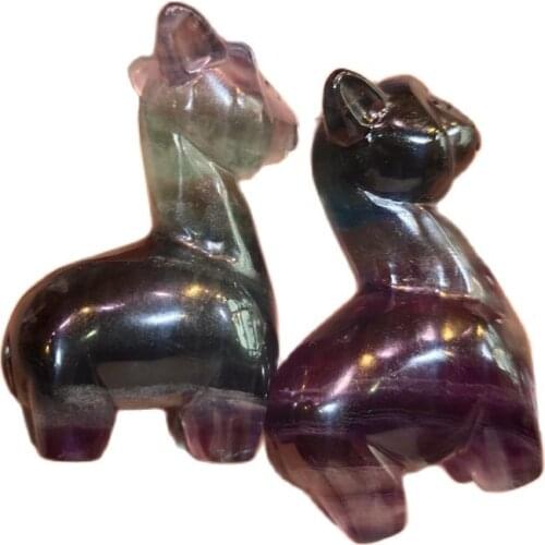 Natural Fluorite Crystal Colorful Alpaca Hand Carved Gemstones for Gift