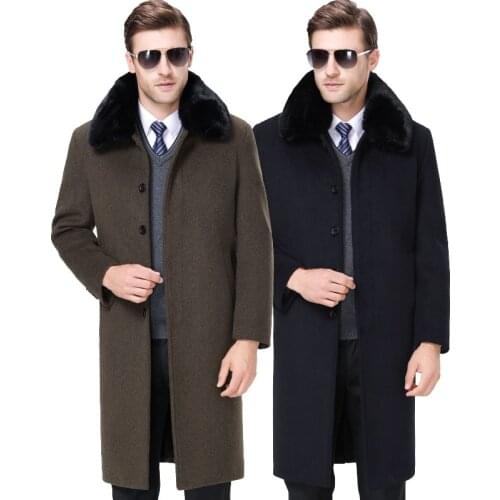 New arrival Men Clothing Thickened plus Velvet Long Rex Rabbit Hair Collar Coat Turn-down Collar X-long Casual plus size M-4XL