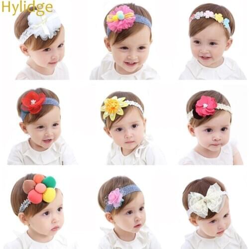 Hylidge Sweet Bow Flower Baby Girls Headband Birthday Party Lace Princess Hair Band Children Kids Head Band Hair Accessories