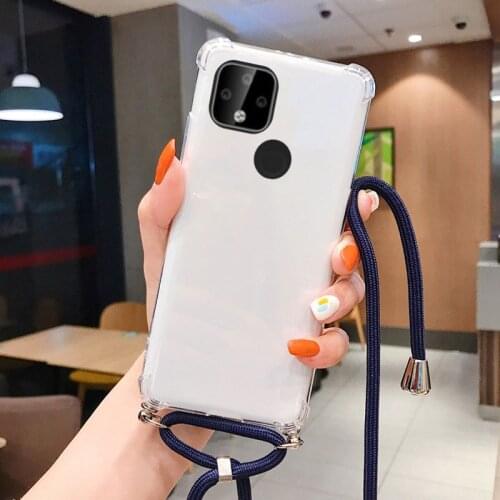 Crossbody Necklace Cord Lanyards Transparent Soft Phone Case For Google 5A 5G pixel 4a 5 4 XL Shockproof Protective Phone Cover