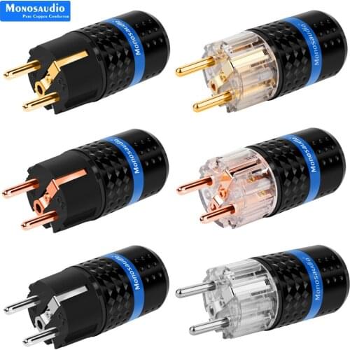 Monosaudio E102 Pure Copper EU Power Plug Connector for Audio DIY Mains Power Cable ,E103 Top Transparent