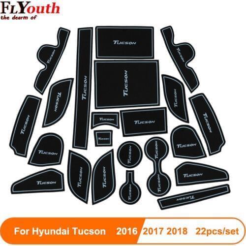For Hyundai Tucson 2016 2017 2018 2019 Rubber Mat Car Door Groove Mat Anti-slip Pad Interior Decoration Car-Styling Cup Mat