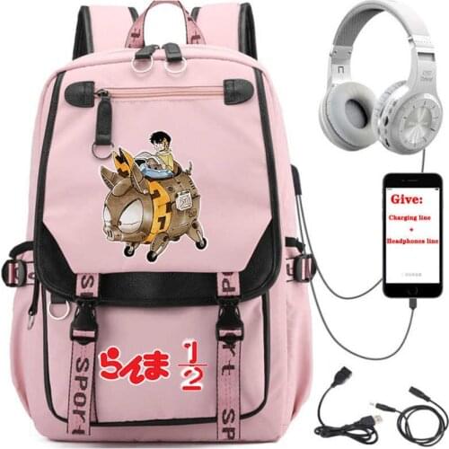 USB Charging teenagers Laptop packsack anime Ranma ½ backpack Women men Travel Backpack student School book Bag