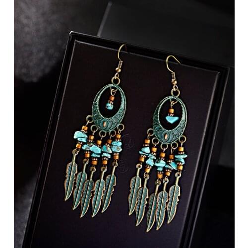 Retro Green Pendant Earring Boho Earrings For Women Girl Beaded Kolczyki Bohemia Drop Ear Rings Piercing Woman Jewelry Original